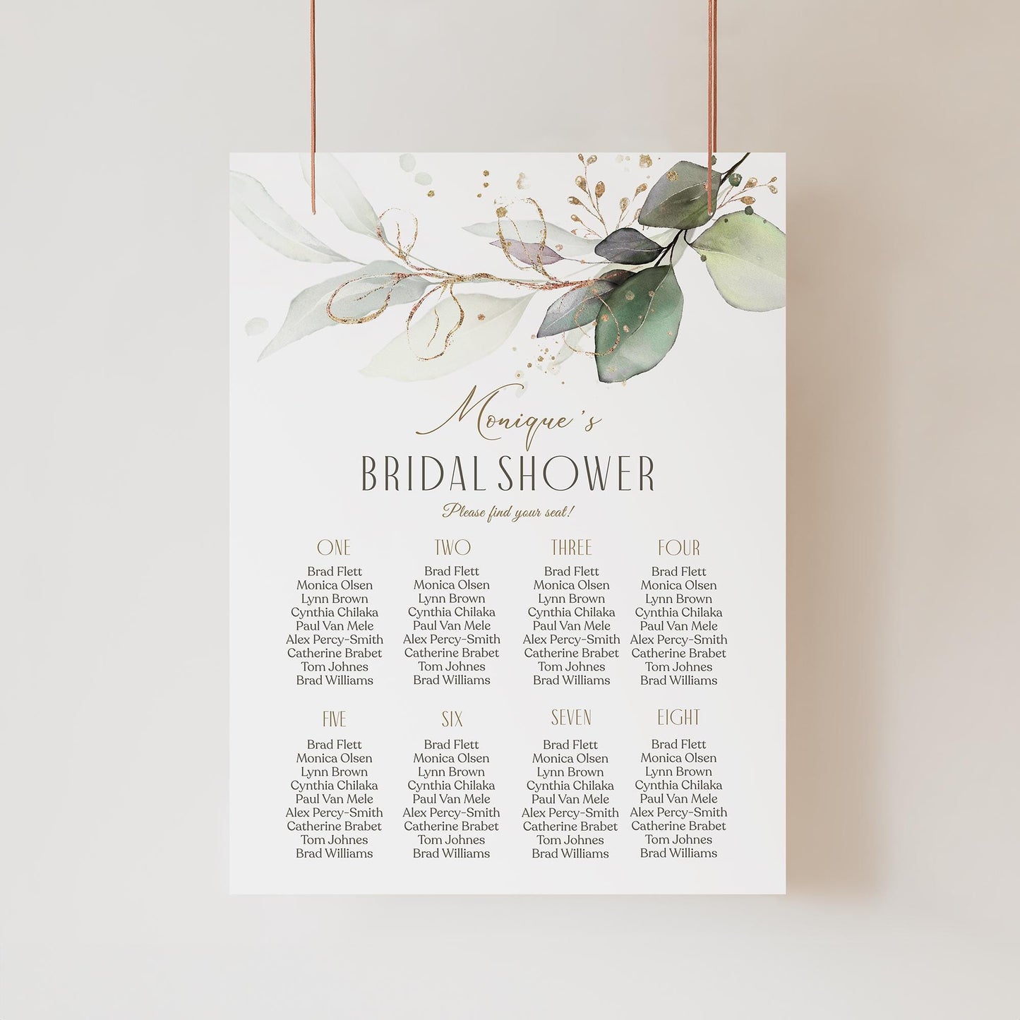Editable Bridal Shower Seating Chart Sign Poster Template, Printable Greenery Bridal Shower Table Seating Plan, Boho Seating Banner Decor
