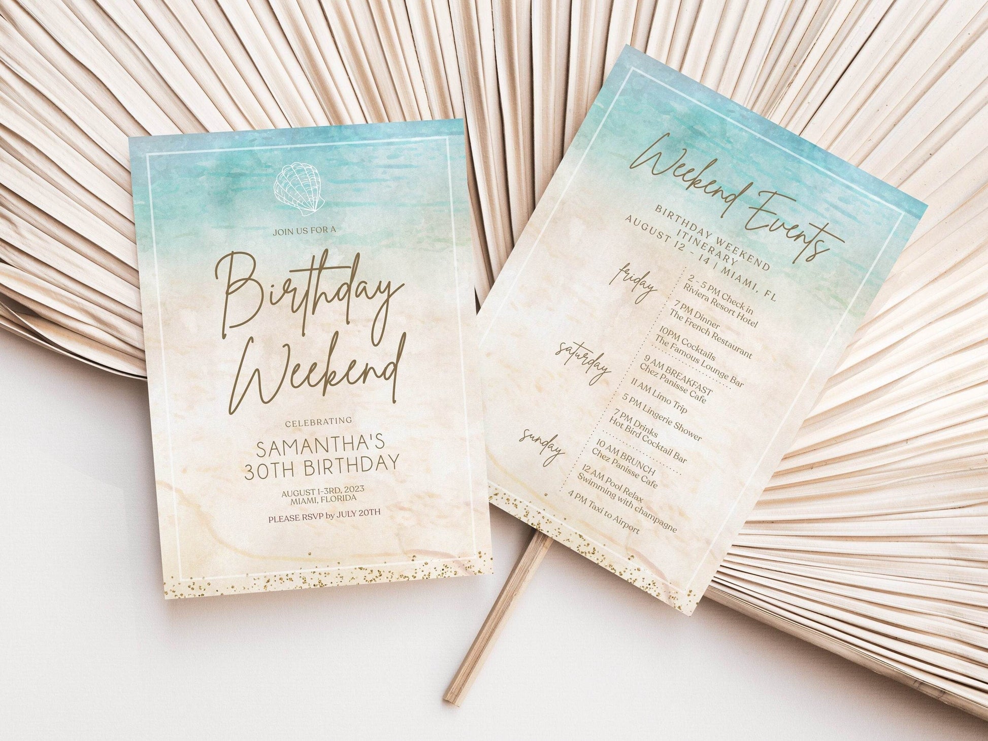 Blue Watercolor Beach Birthday Invitation & Itinerary Template
