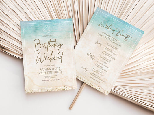 Blue Watercolor Beach Birthday Invitation & Itinerary Template