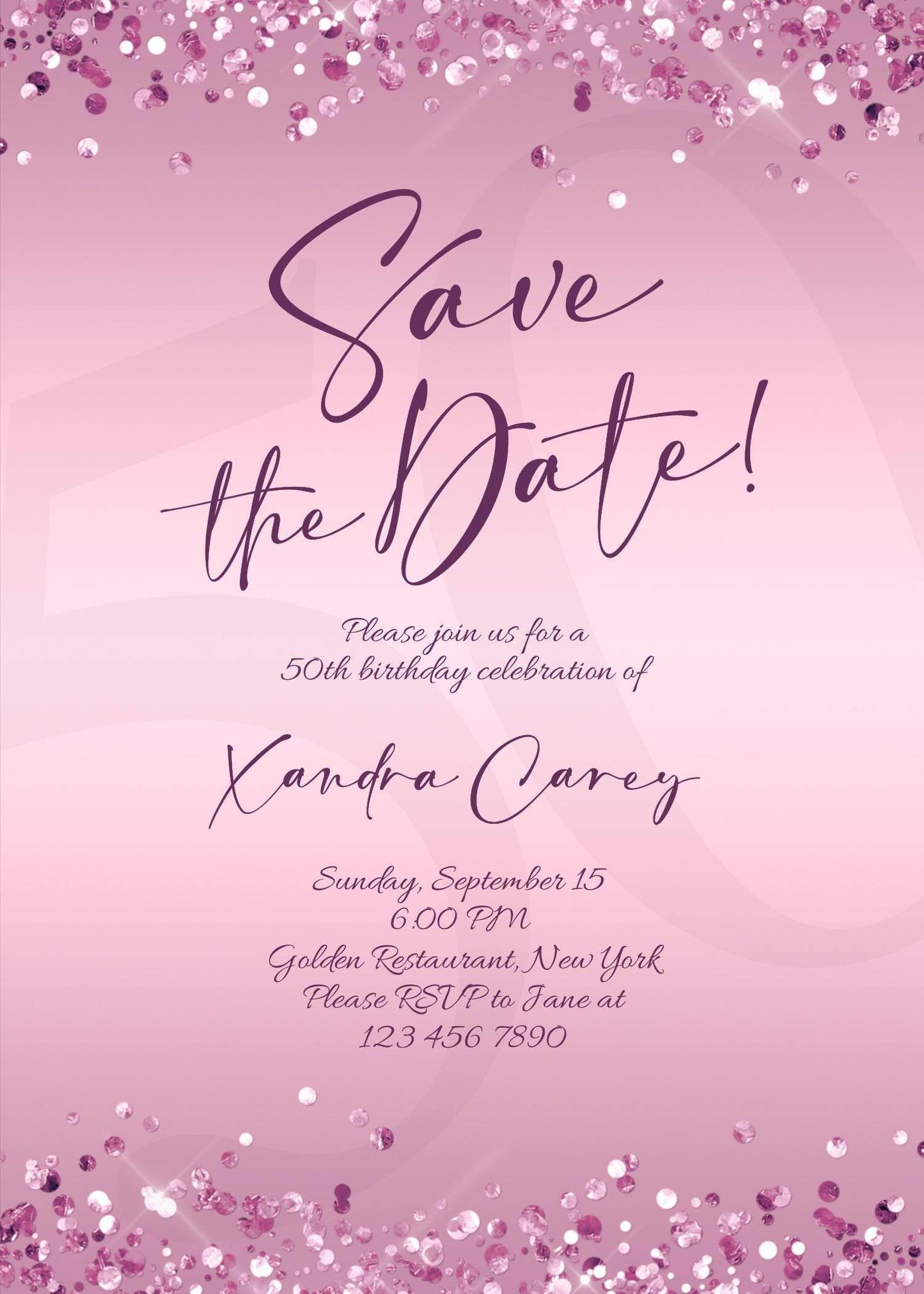 Editable Save the Date Purple Birthday Invitation Template, Printable Lavender Birthday Party Invite, Any Age Save the Date Card, Email Text Message, Instant Download