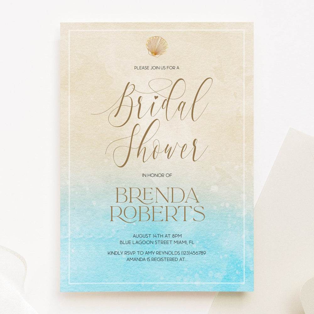 Printable Beach Bridal Shower Invitation – Editable Ocean Sea Theme Invite | Beach Bridal Shower Template | DIY Instant Download