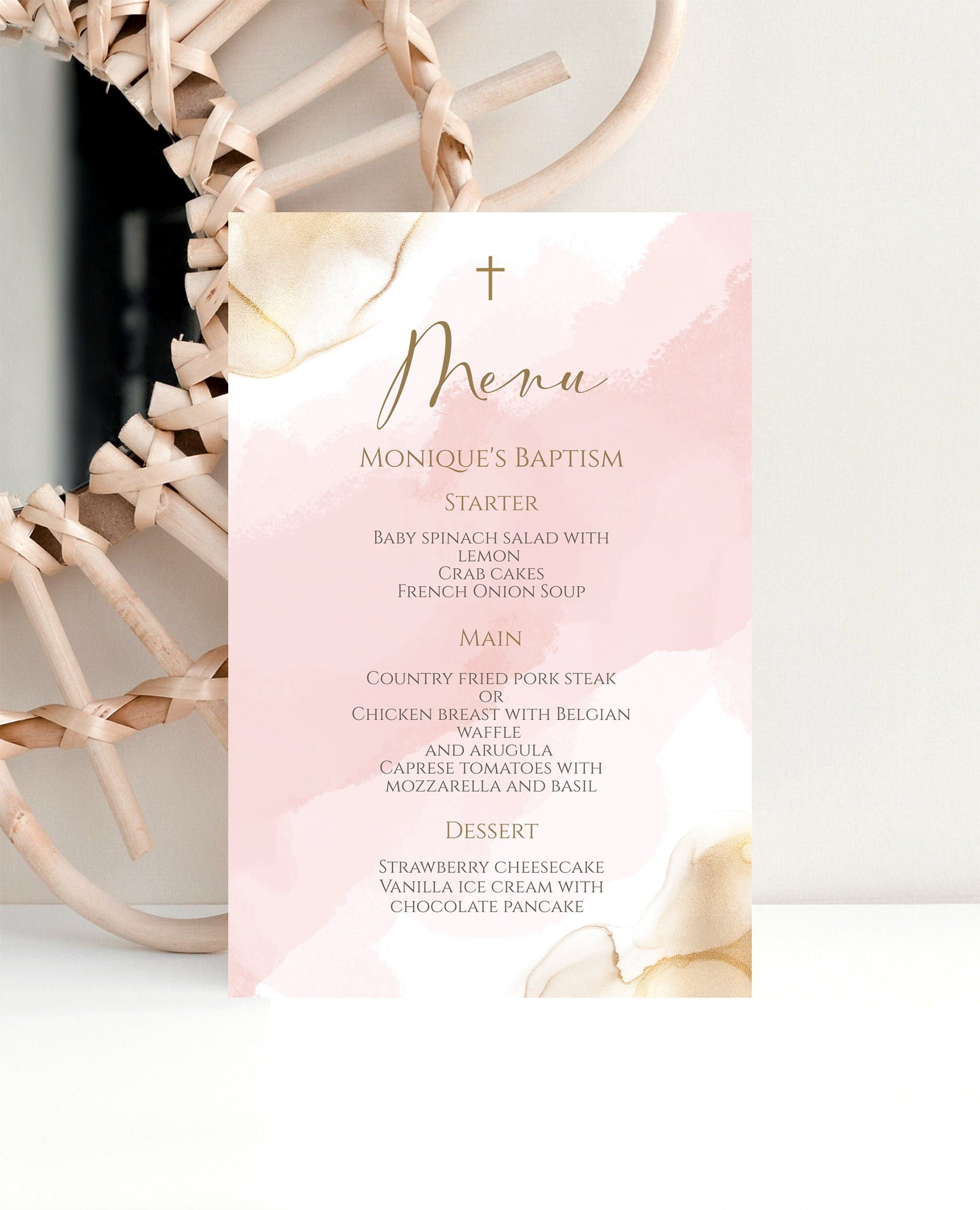 Girl Baptism Menu Template - Editable & Printable | Christening Menu