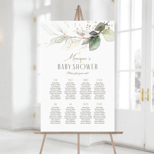 Editable Baby Shower Seating Chart Sign Poster Template, Printable Greenery Baby Shower Seating Board, Boho Baby Shower Seating Banner Decor