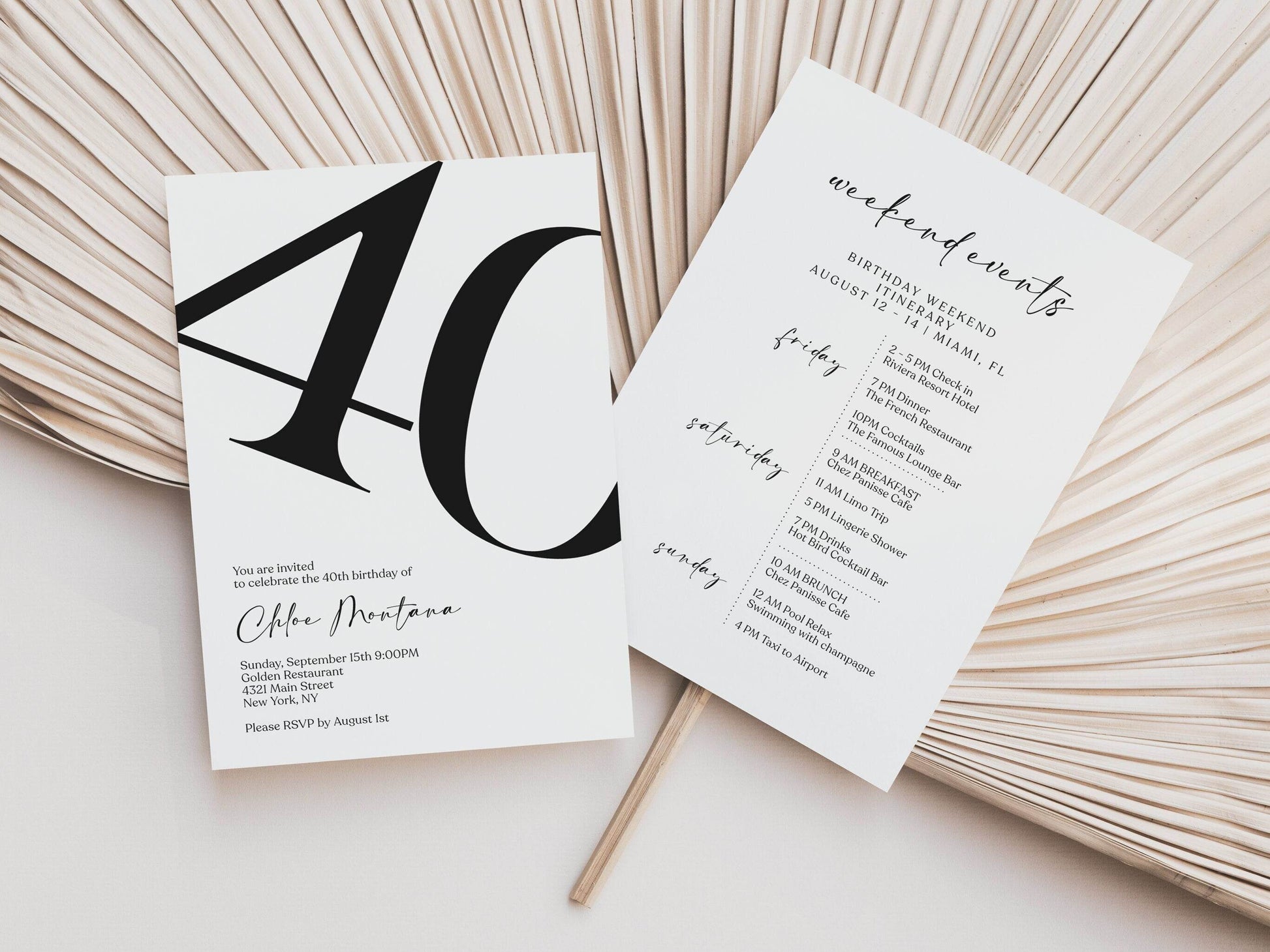 Editable 40th Birthday Weekend Itinerary Template, Simple Printable Schedule Invite, Digital Birthday Weekend Invitation, Instant Download