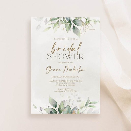 Eucalyptus Bridal Shower Invitation Template | Printable Greenery Leaves Bridal Shower Invite | Editable Bridal Shower Invitation