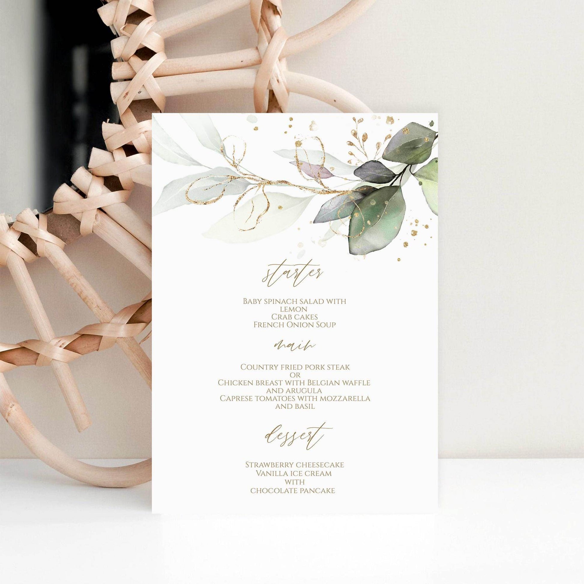 Greenery Watercolor Menu Template – Editable Wedding, Birthday, or Shower Menu Card – Printable Dinner Menu – Instant Download