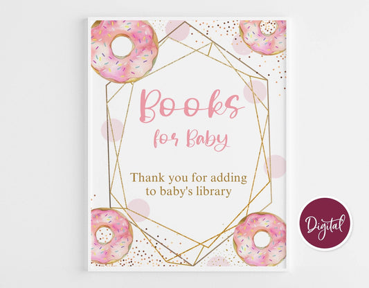 Baby Shower Signs Bundle, Donut Baby Shower Signs, Signage Set Printable Decor, Pink Gold Geometric Baby Shower Kit, Instant Download PDF