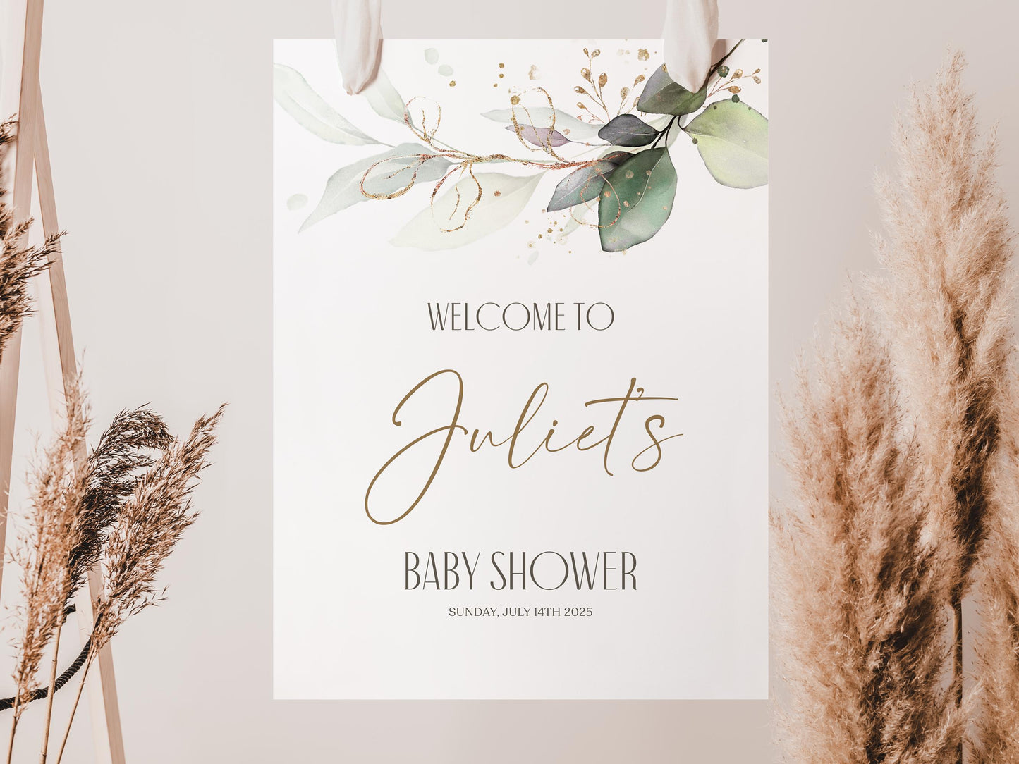 Editable Baby Shower Welcome Sign Template, Greenery Eucalyptus Boy or Girl Baby Shower Welcome Poster, Printable Gender Neutral Baby Shower