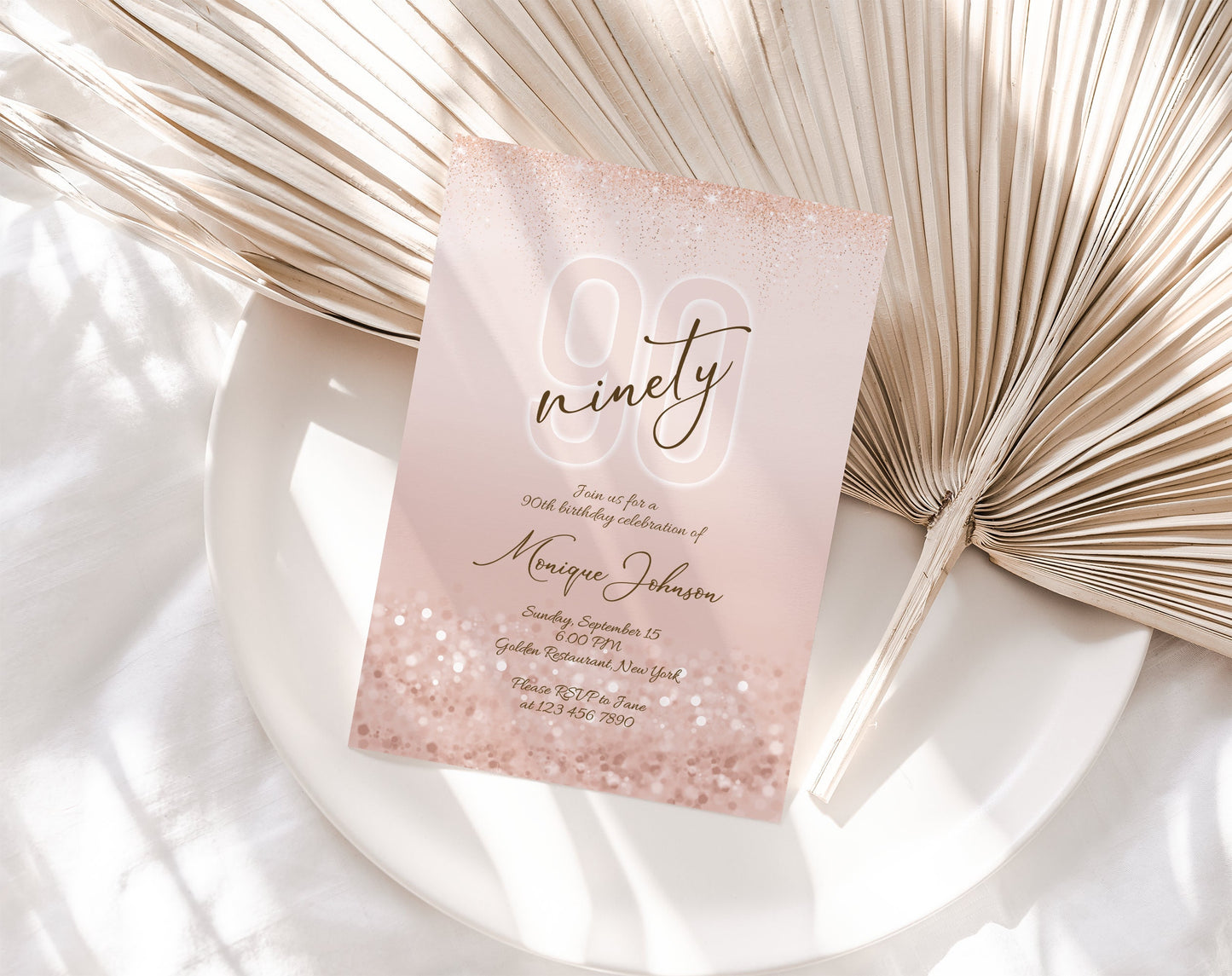 Printable 90th Ninety Birthday Invitation Template, Editable Ninety & Fabulous Birthday Invite, Ladies Surprise Dinner Evite, Birthday Card