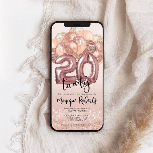 20th Birthday Electronic Invitation, Editable Twenty Birthday Phone Evite, Email SMS Text Message Digital Invite, Instant Download DIY Template