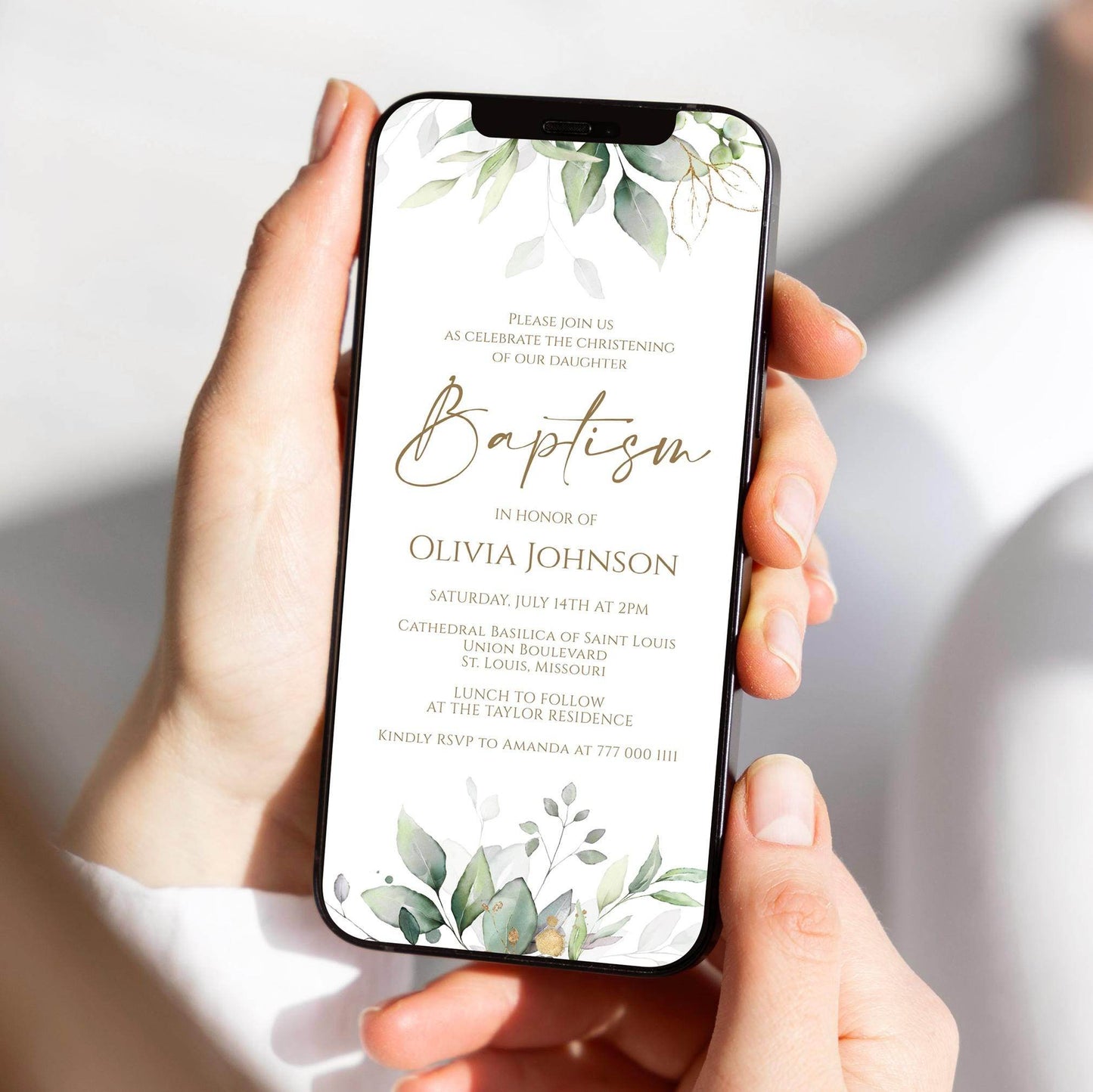 Greenery Baptism Invitation | Editable Digital Evite