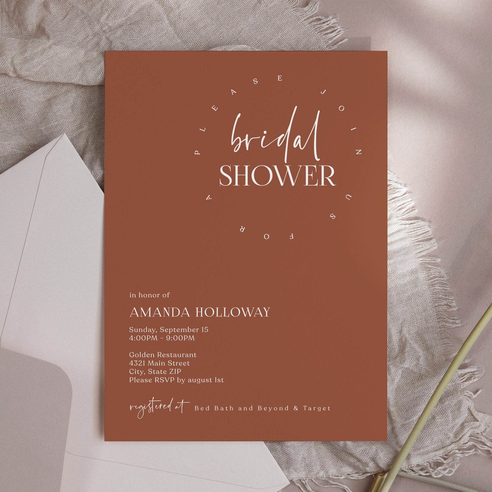 Desert Boho Bridal Shower Invitation Template – Editable Terracotta Bridal Shower Card | Boho Email or Text Message Invite | Instant Download