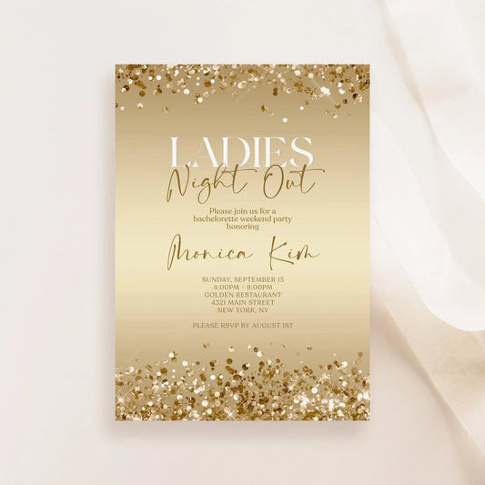 Gold Ladies Night Out Party Invitation Editable Template, Gold Printable Bachelorette Party Invite, Hens Night Invitation, Girls Party Invite
