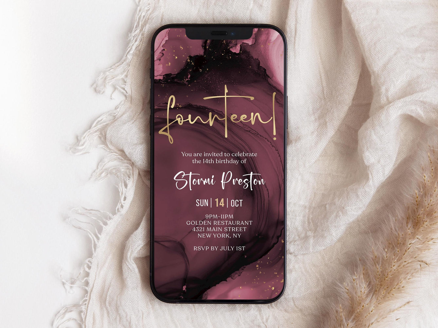 14th Birthday Invitation Template - Gold Foil Design | Instant Download