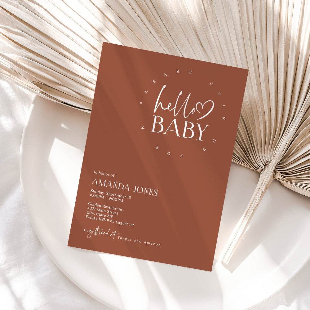 Minimalist Baby Shower Invitation Template – Editable Gender Neutral Hello Baby Invite | Simple Printable Baby Shower Card | Instant Download