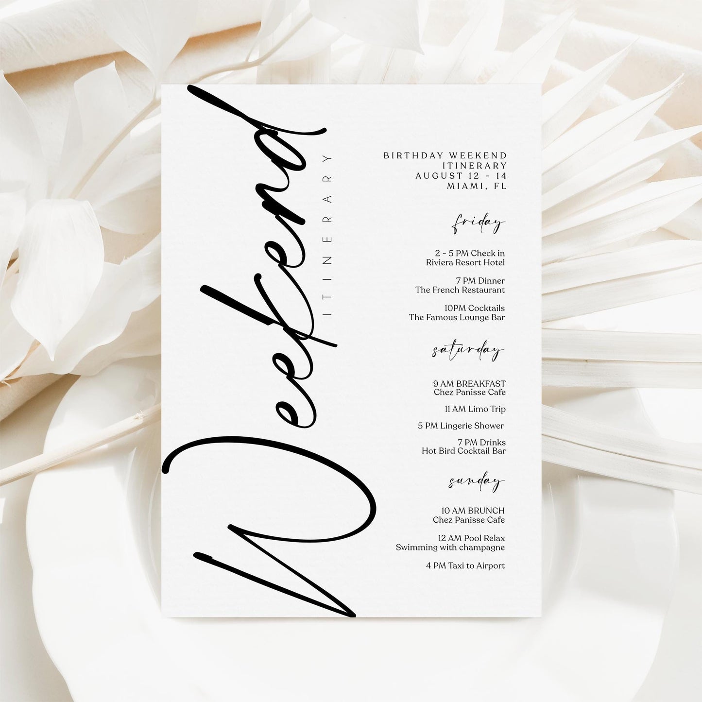 Weekend Itinerary Template | Editable & Printable | Bachelorette & Birthday - MagicalEventCo