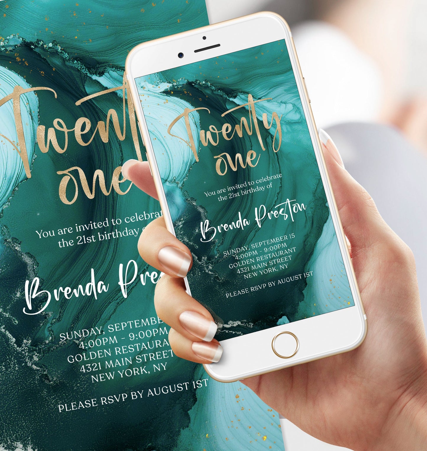 Editable Digital Teal 21st Birthday Invitation Template – Instant Download