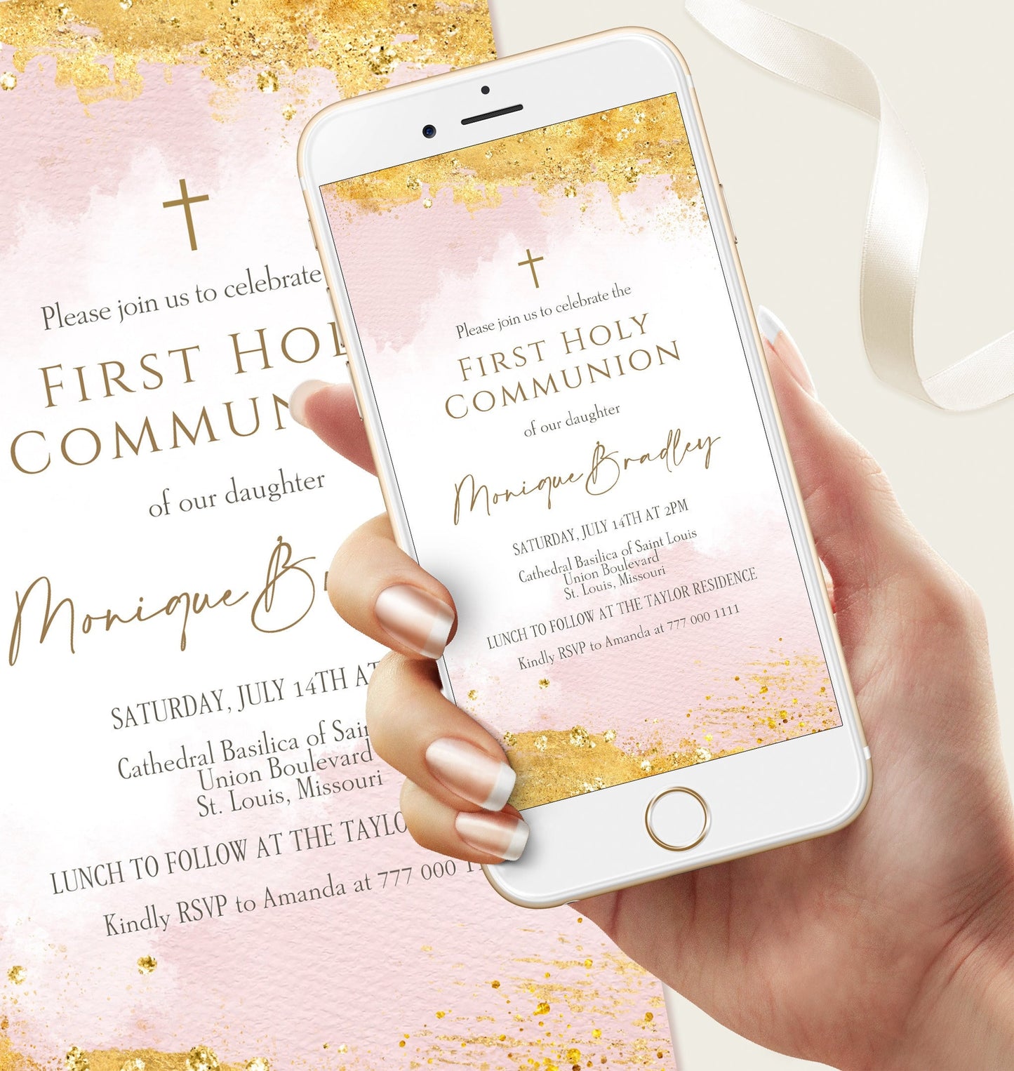 First Communion Invitation Template for Girls | Instant Download - Text Message