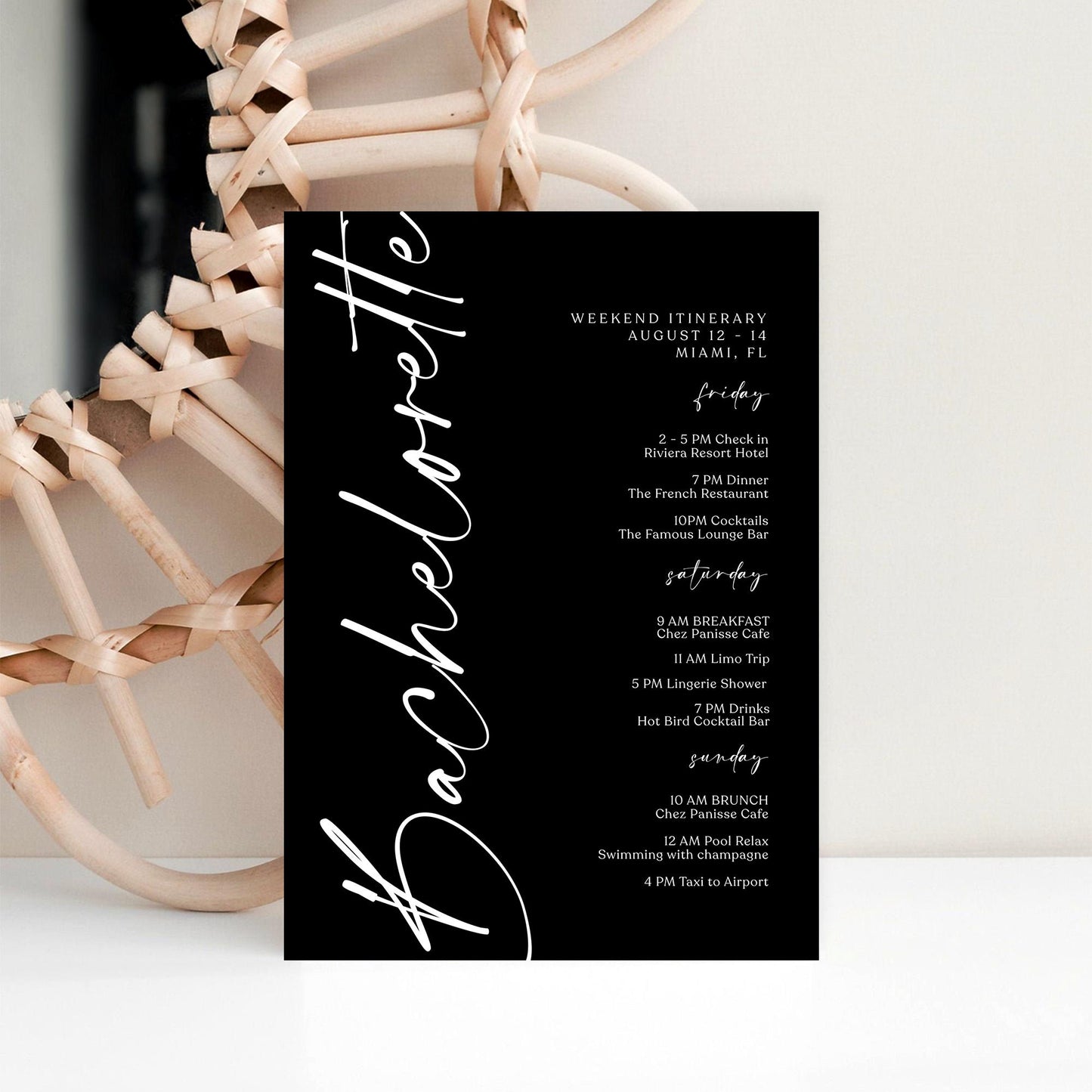 Bachelorette Weekend Itinerary Template | Editable & Minimalist | MagicalEventCo