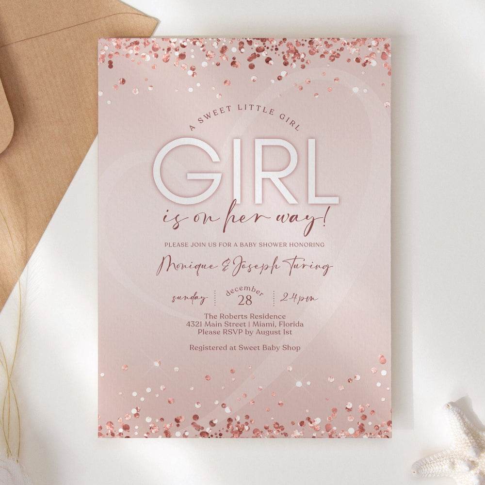 Girl Baby Shower Invitation Template, Printable Pink Baby Shower Invitation, Editable Baby Shower Invite, Digital Sweet Baby Girl Evite