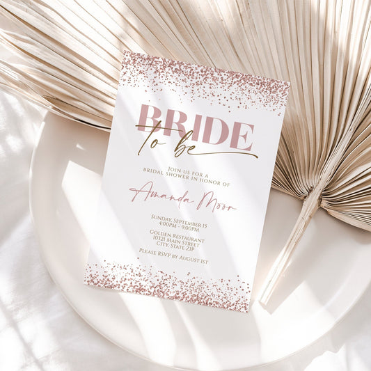 Printable Rose Gold Bride to be Invitation, Blush Bridal Shower Invitation, Bridal Shower Evite, Bride to Be Invite, 5x7 Digital Template