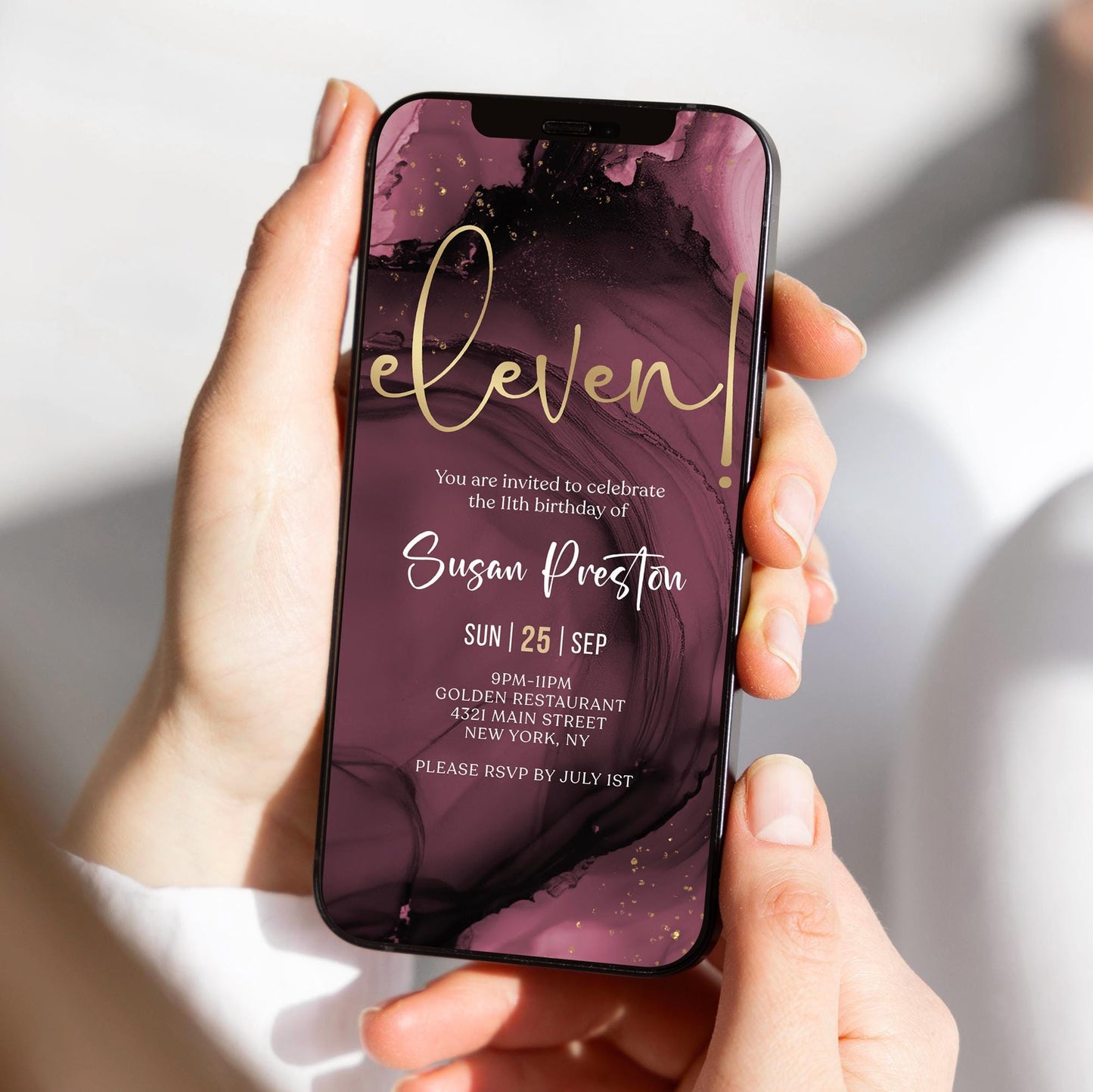 Purple Gold 11th Birthday Invitation Template, Digital Girl Party Invite, Editable Electronic Evite, Email & Text Message, Instant Download