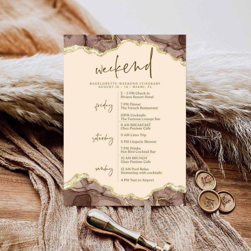Printable Shades of Brown Weekend Itinerary Template, Editable Hen Party Bachelorette Schedule, Modern Birthday Weekend Invitation, Instant Download