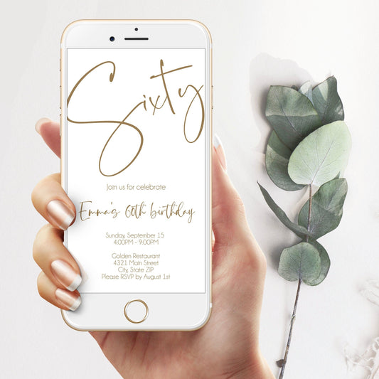 60th Birthday Text Invitation Template - Instant Download