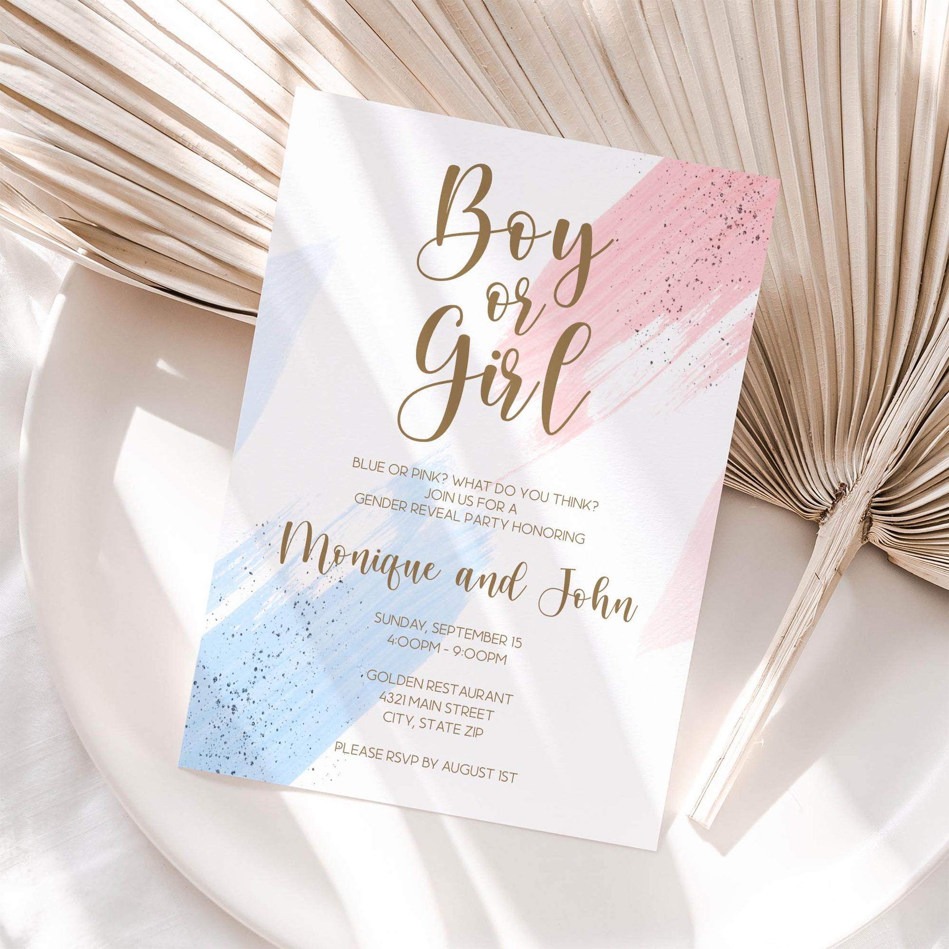 Boy or Girl Gender Reveal Invitation Template, Printable Pink and Blue Baby Shower Invite, He or She Editable Digital Invitation, Instant Download