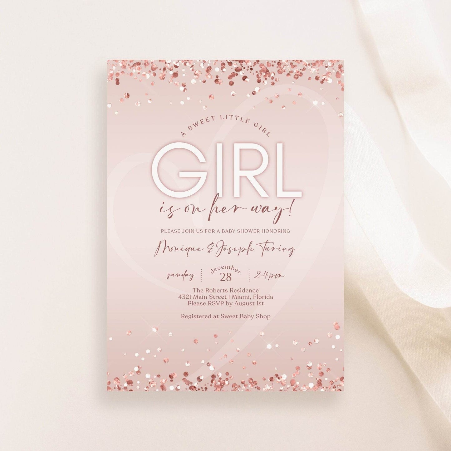 Girl Baby Shower Invitation Template, Printable Pink Baby Shower Invitation, Editable Baby Shower Invite, Digital Sweet Baby Girl Evite