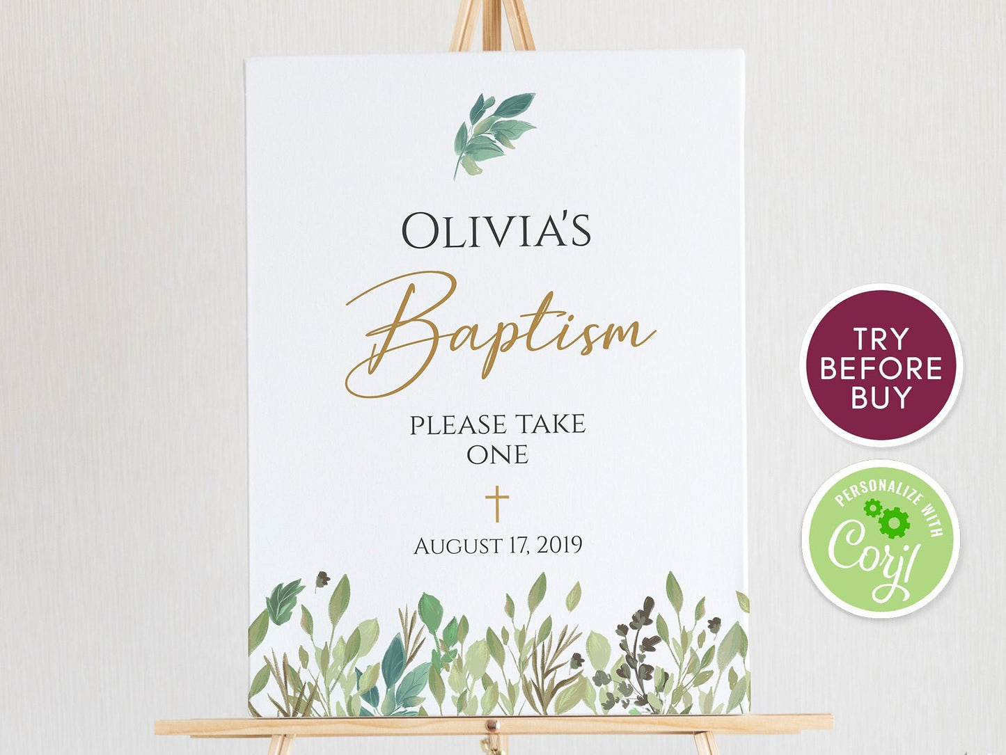Greenery Baptism Welcome Sign | Editable Christening Sign Template | Printable Boy or Girl Baptism Decor | Instant Download