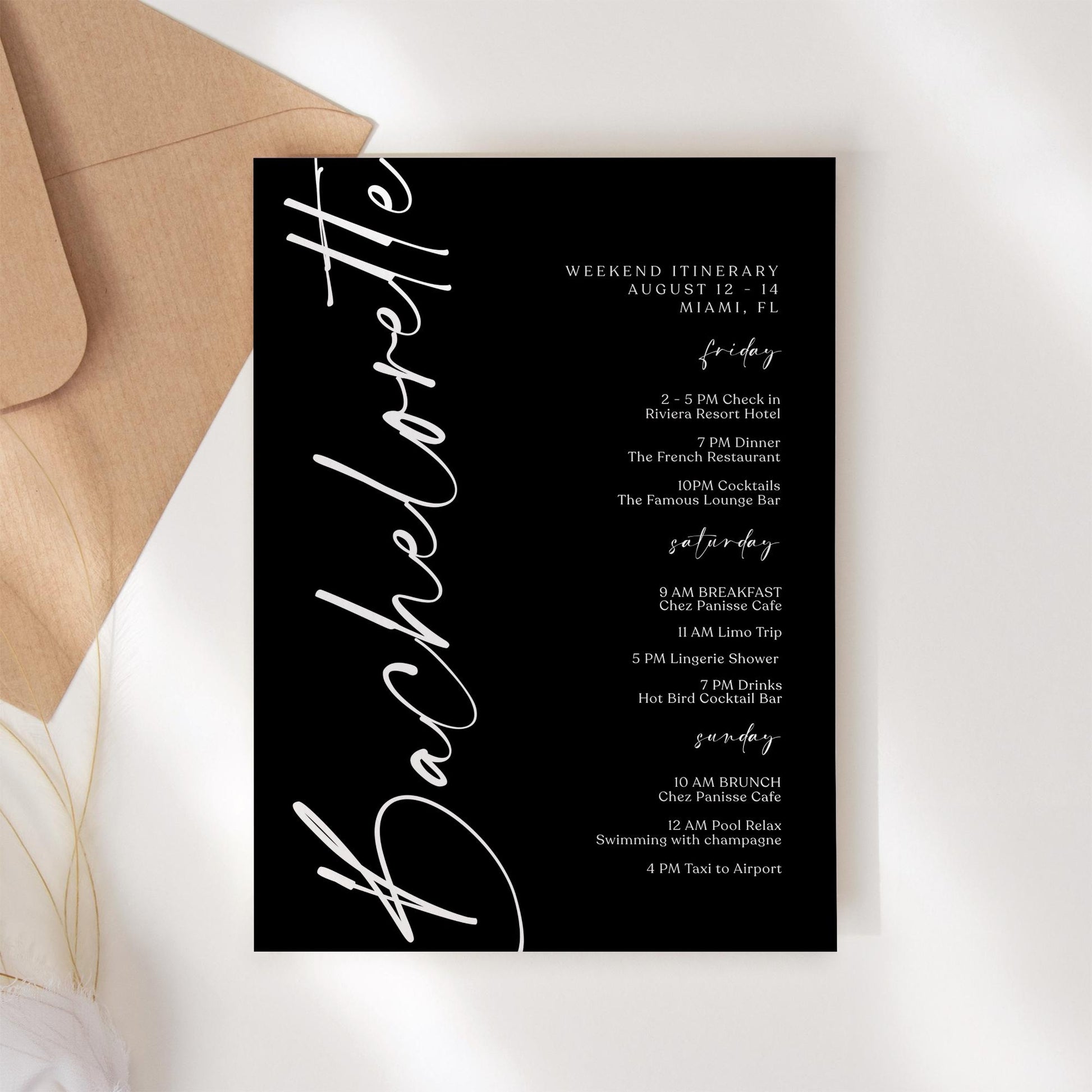 Bachelorette Weekend Itinerary Template | Editable & Minimalist | MagicalEventCo