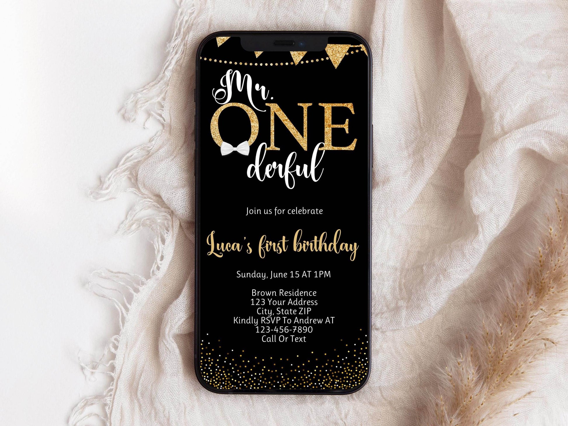 Mr. ONEderful Birthday Electronic Invitation, Editable First Birthday Evite Template, Boy’s Digital Invite, Instant Download