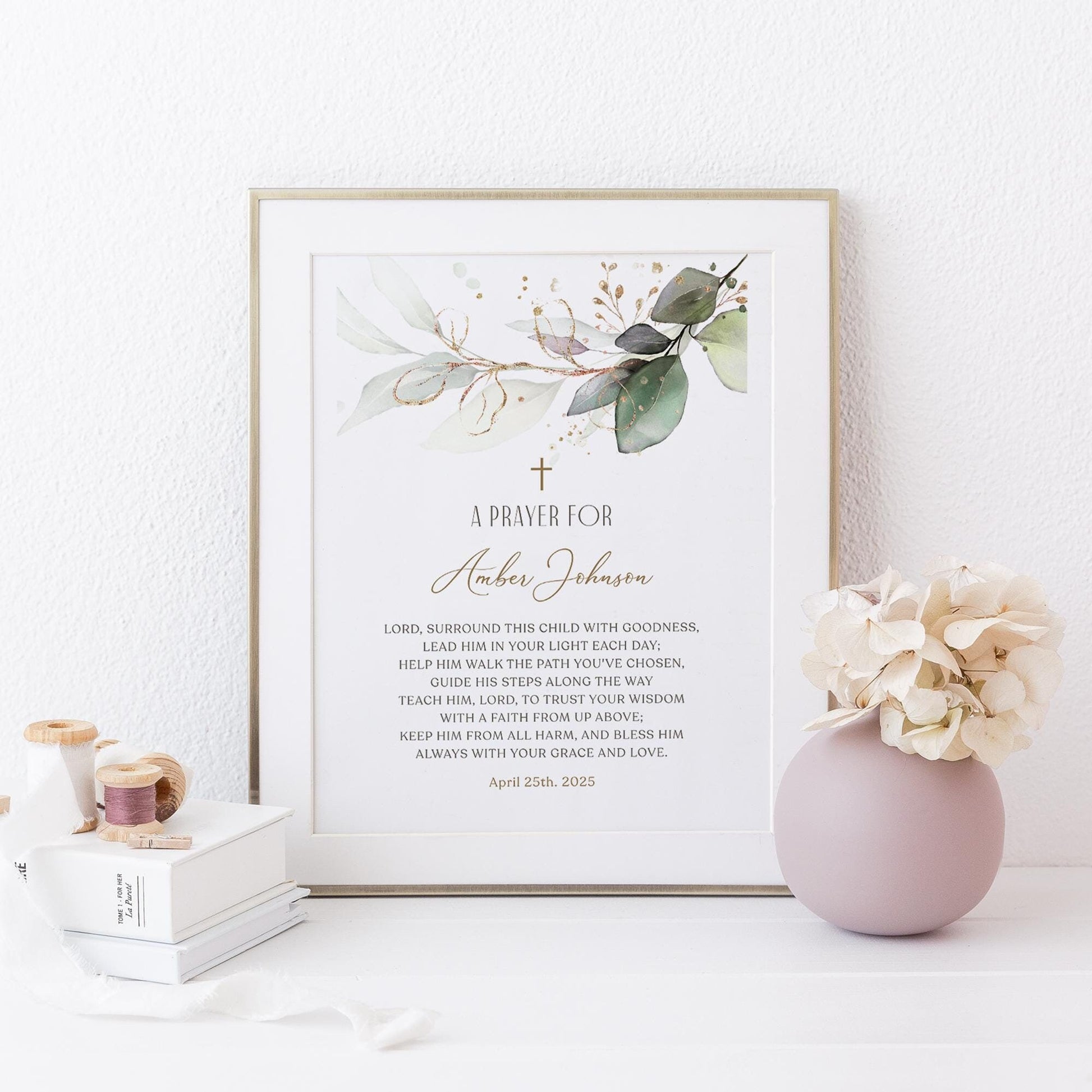 Editable Baptism Prayer Sign 8x10 Template, Greenery Baptism Prayer Sign, Christening Prayer Sign, Printable Baptism Poster, First Communion