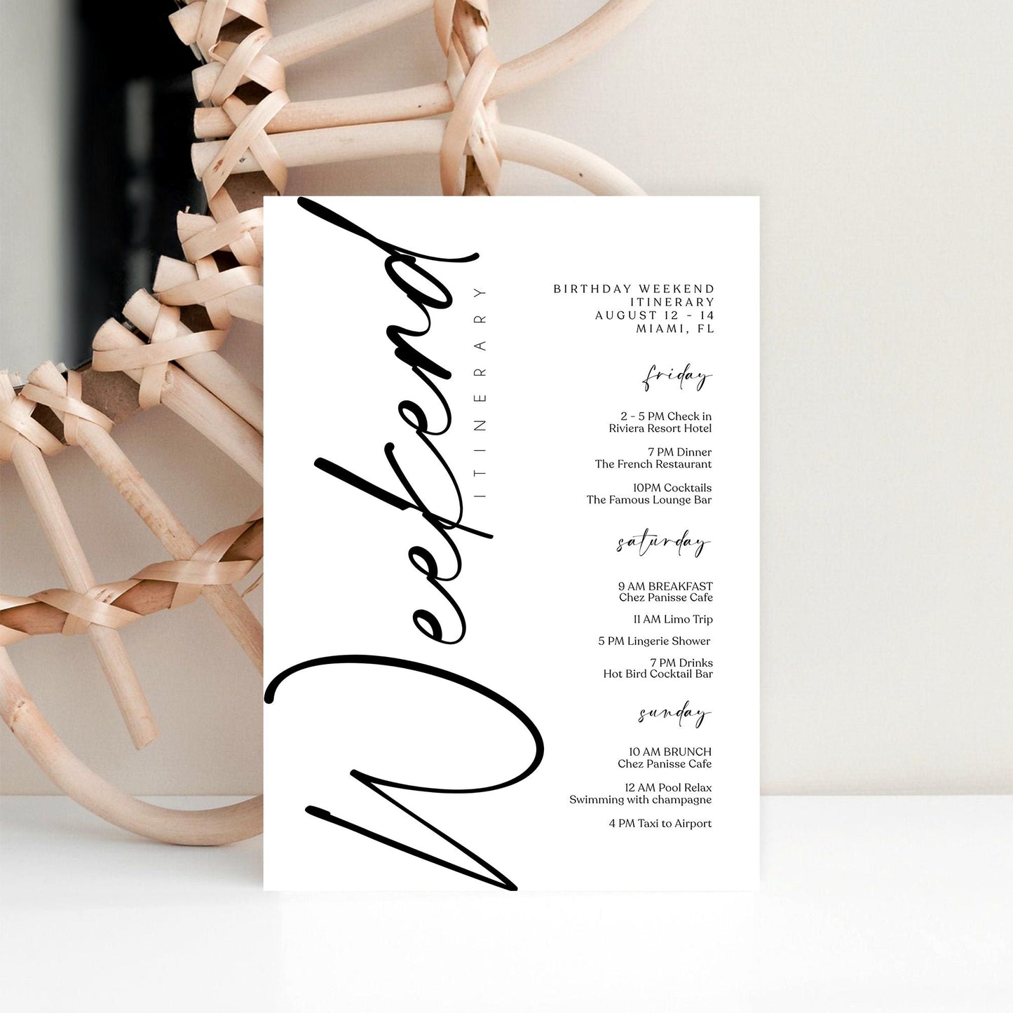 Weekend Itinerary Template | Editable & Printable | Bachelorette & Birthday - MagicalEventCo