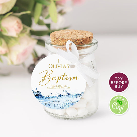 Baptism Round Favor Tag Template, Printable First Communion Tags, Boy Girl Baptism Christening Favor, Thank You Baptism Tag Instant Download