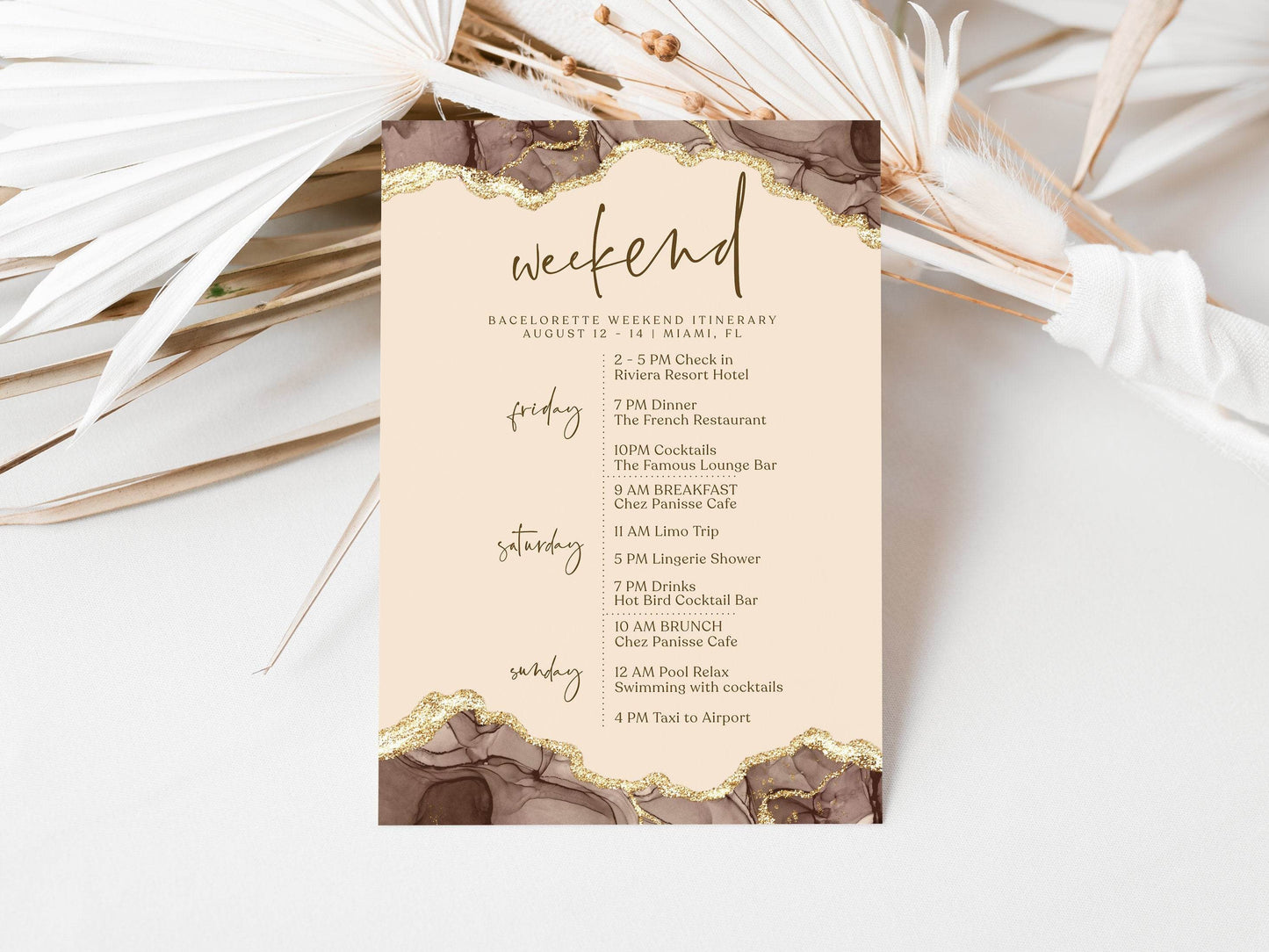 Printable Shades of Brown Weekend Itinerary Template, Editable Hen Party Bachelorette Schedule, Modern Birthday Weekend Invitation, Instant Download