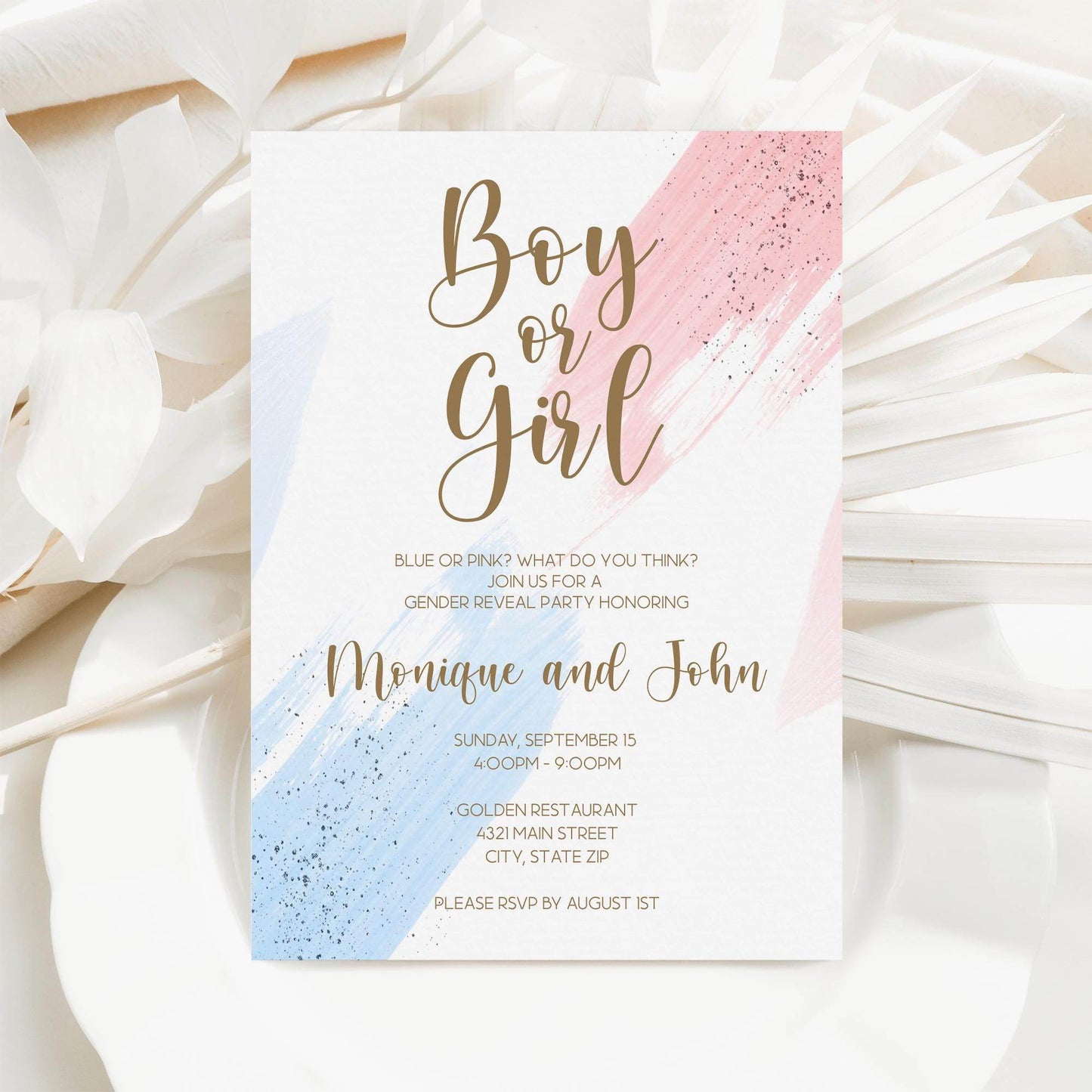 Boy or Girl Gender Reveal Invitation Template, Printable Pink and Blue Baby Shower Invite, He or She Editable Digital Invitation, Instant Download