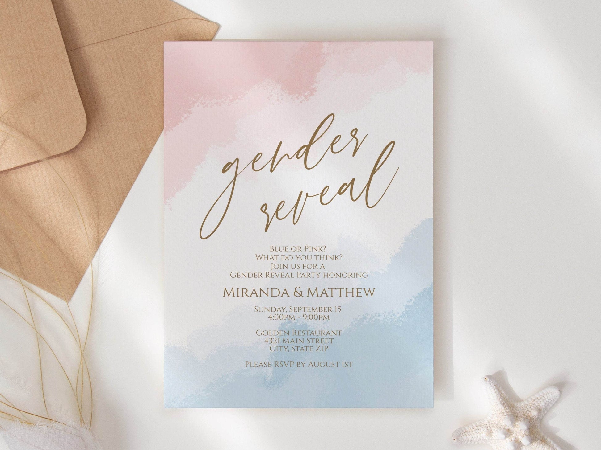 Gender Reveal Invitation Template, He or She Baby Shower Invite, Editable Pink Blue Card, Digital Boy or Girl Evite, Instant Download
