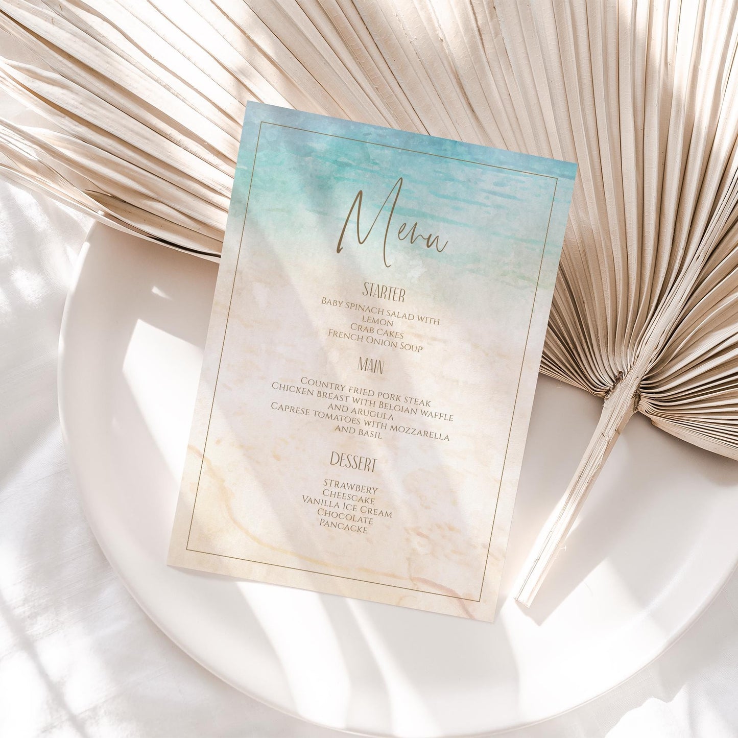 Editable Beach Marine Birthday Card Menu, Printable Bridal Shower Menu, Sea Wedding Menu, Bachelorette Party Menu, Digital Instant Download