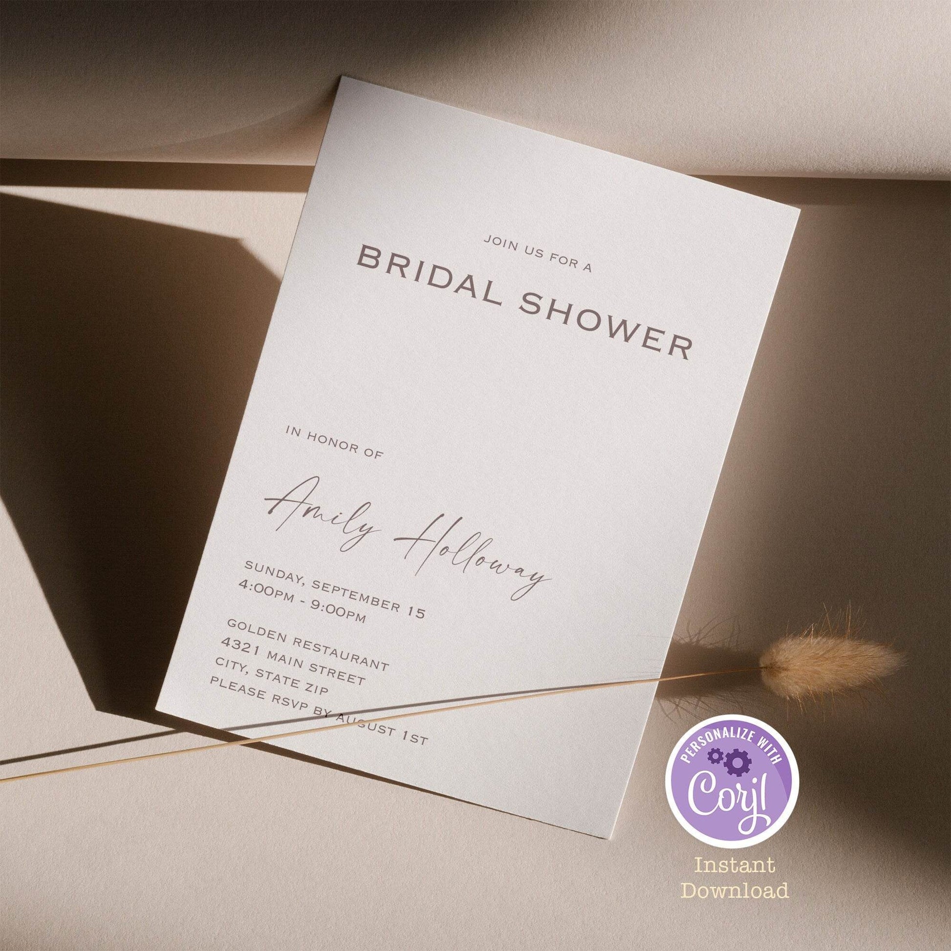 Simple Bridal Shower Invitation Template | Modern Minimalist Editable Invite | Elegant Printable Bridal Shower Card | Digital Instant Download