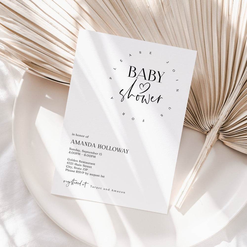 Minimalist Baby Shower Invitation Template – Simple Editable Baby Shower Evite | Printable Baby Shower Invite | Email or Text Message | Instant Download