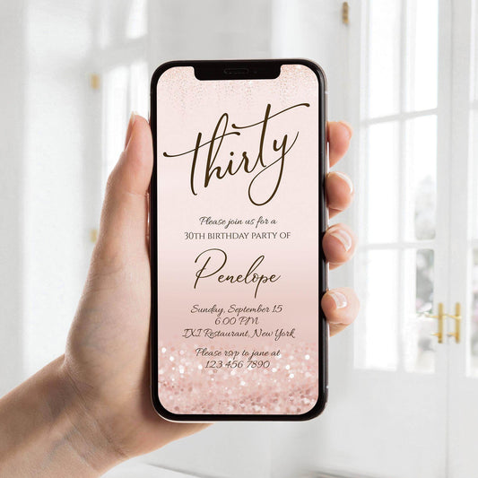 30th Birthday Invitation Template | Rose Gold Digital Invite | Editable Pink Text Message Evite | Electronic Thirty Birthday Phone Card | Instant Download