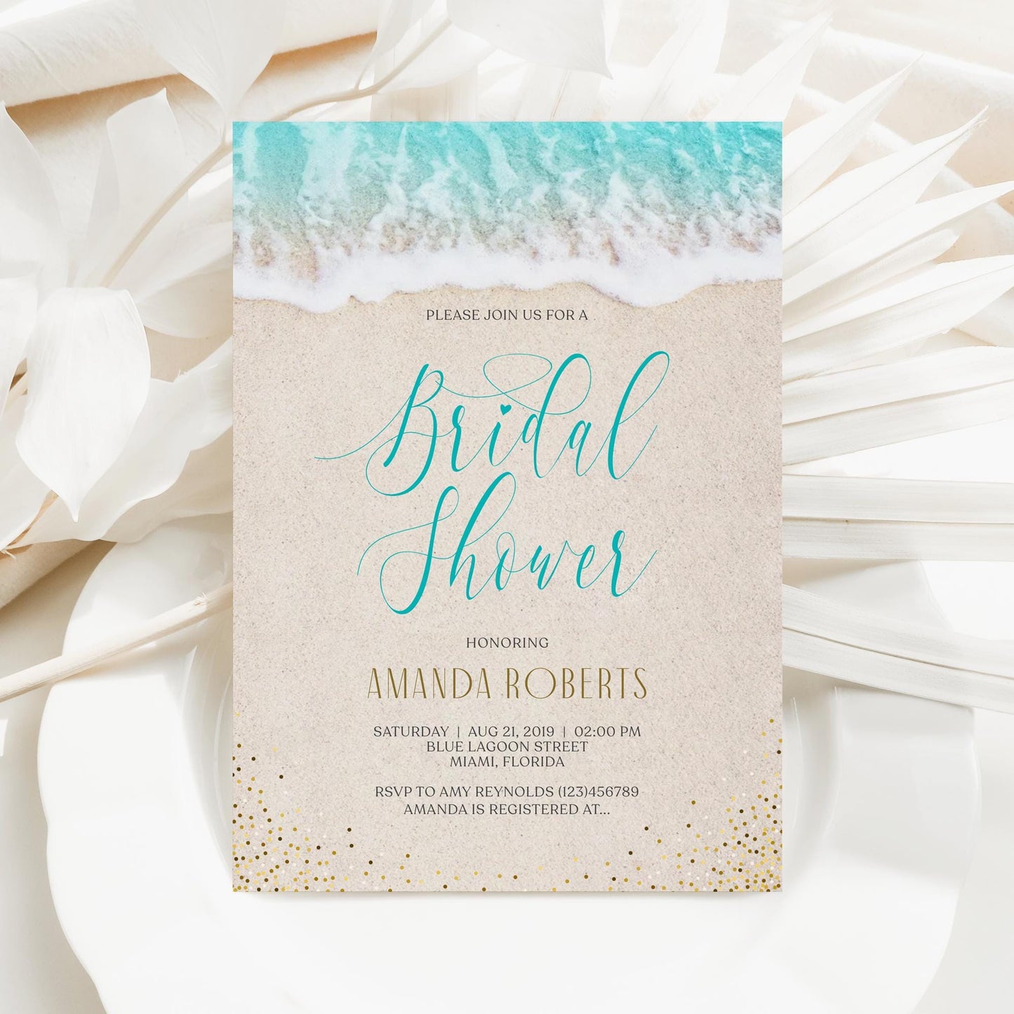 Beach Bridal Shower Card Invite, Invitation Beach Theme, Ocean Bridal Shower, Sea Bridal Shower, Editable Template, Printable Invitation DIY