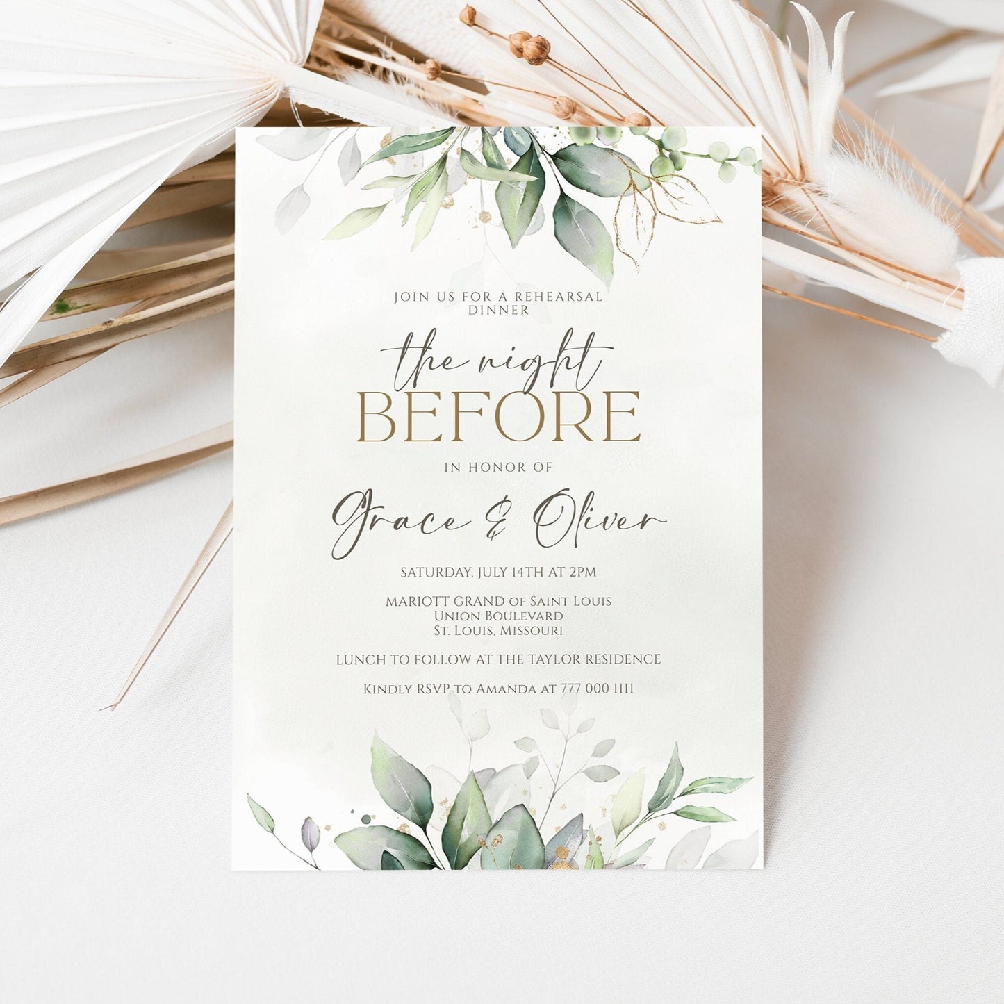 Printable Wedding Rehearsal Dinner Invitation Template - Greenery Design | Instant Download