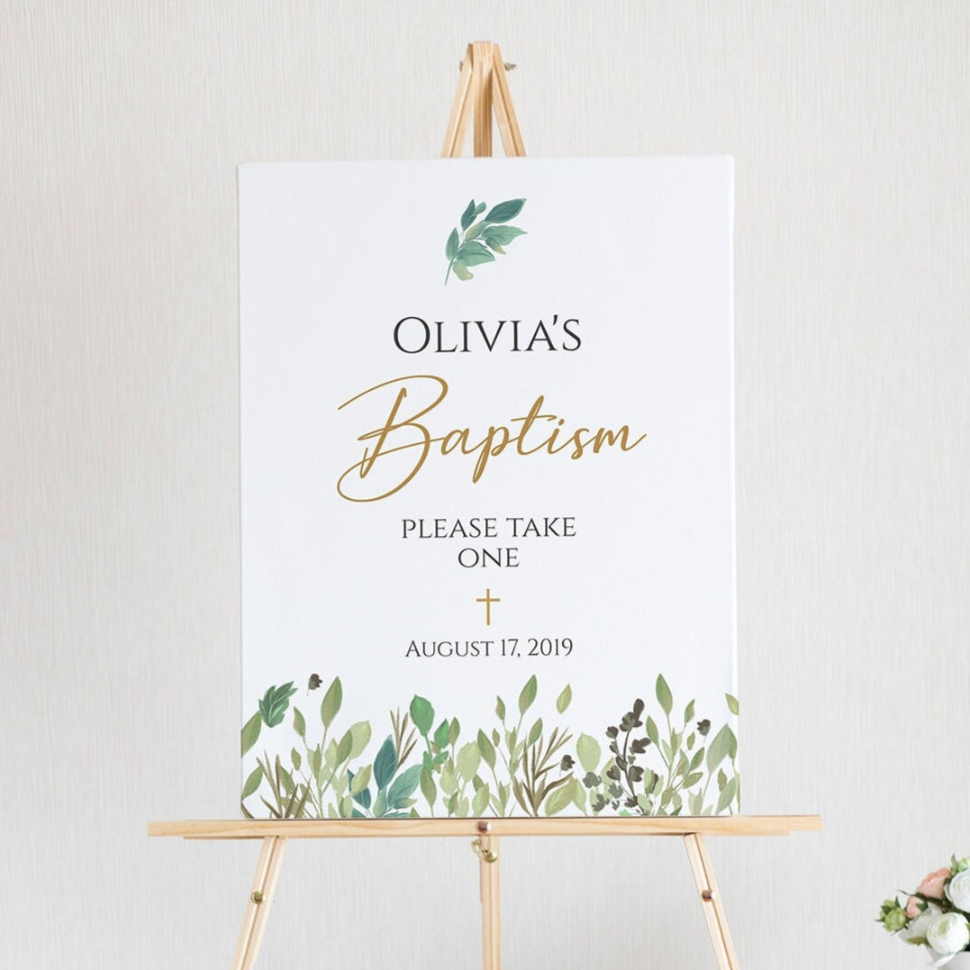 Greenery Baptism Welcome Sign | Editable Christening Sign Template | Printable Boy or Girl Baptism Decor | Instant Download