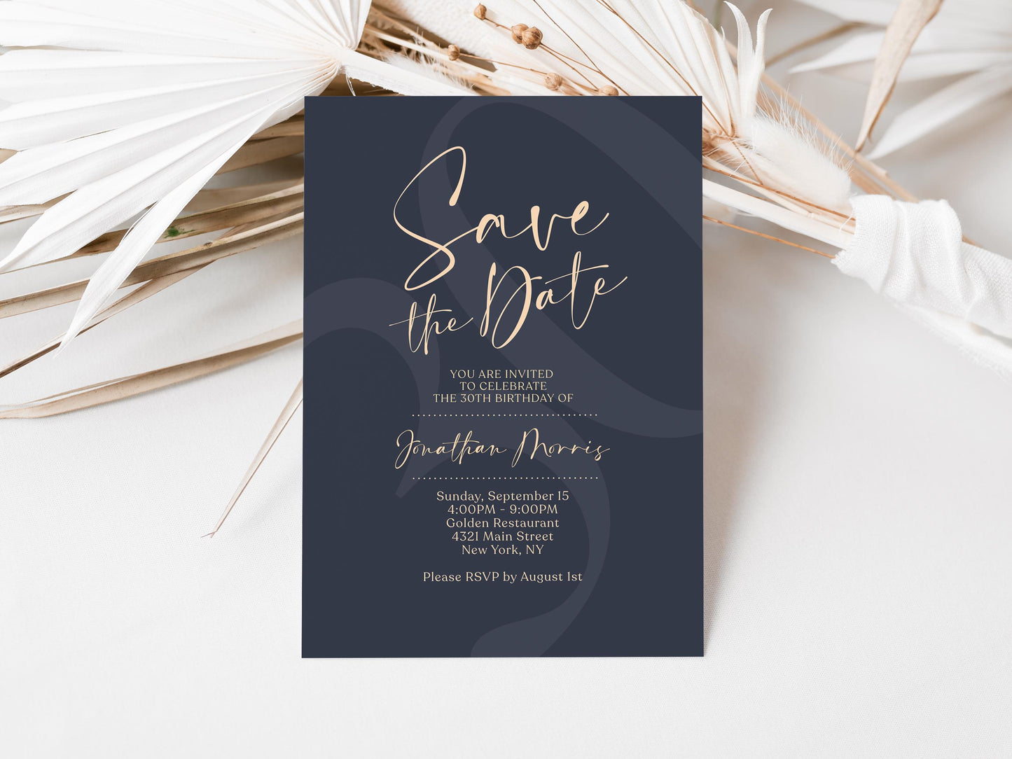 Navy Gold Save the Date 30th Thirty Birthday Digital Invitation, Printable Save the Date Invite, Editable Men's Template, Digital Download