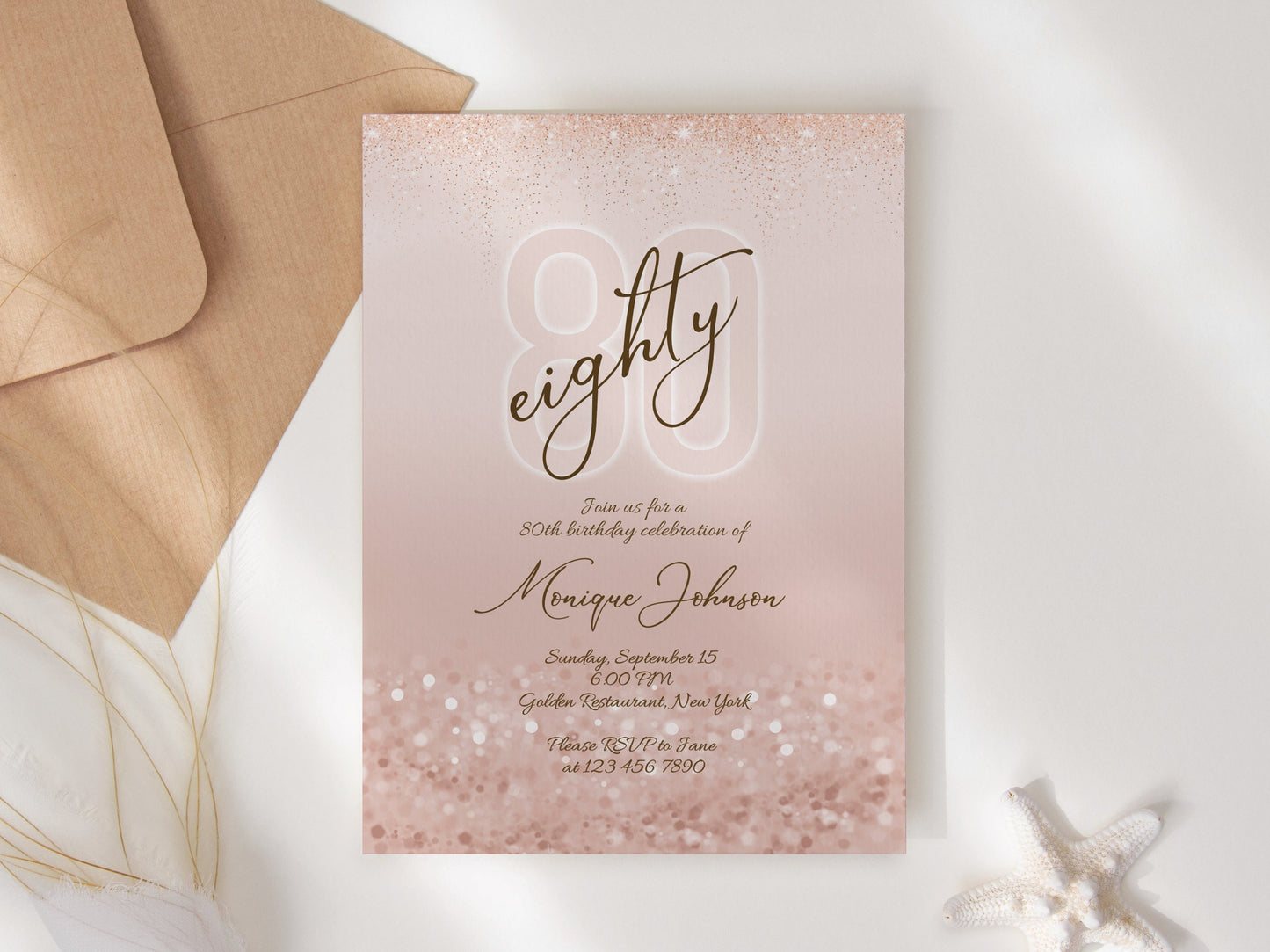 Printable 80th Eighty Birthday Invitation Template, Editable Eighty & Fabulous Birthday Invite, Ladies Surprise Dinner Evite, Birthday Card