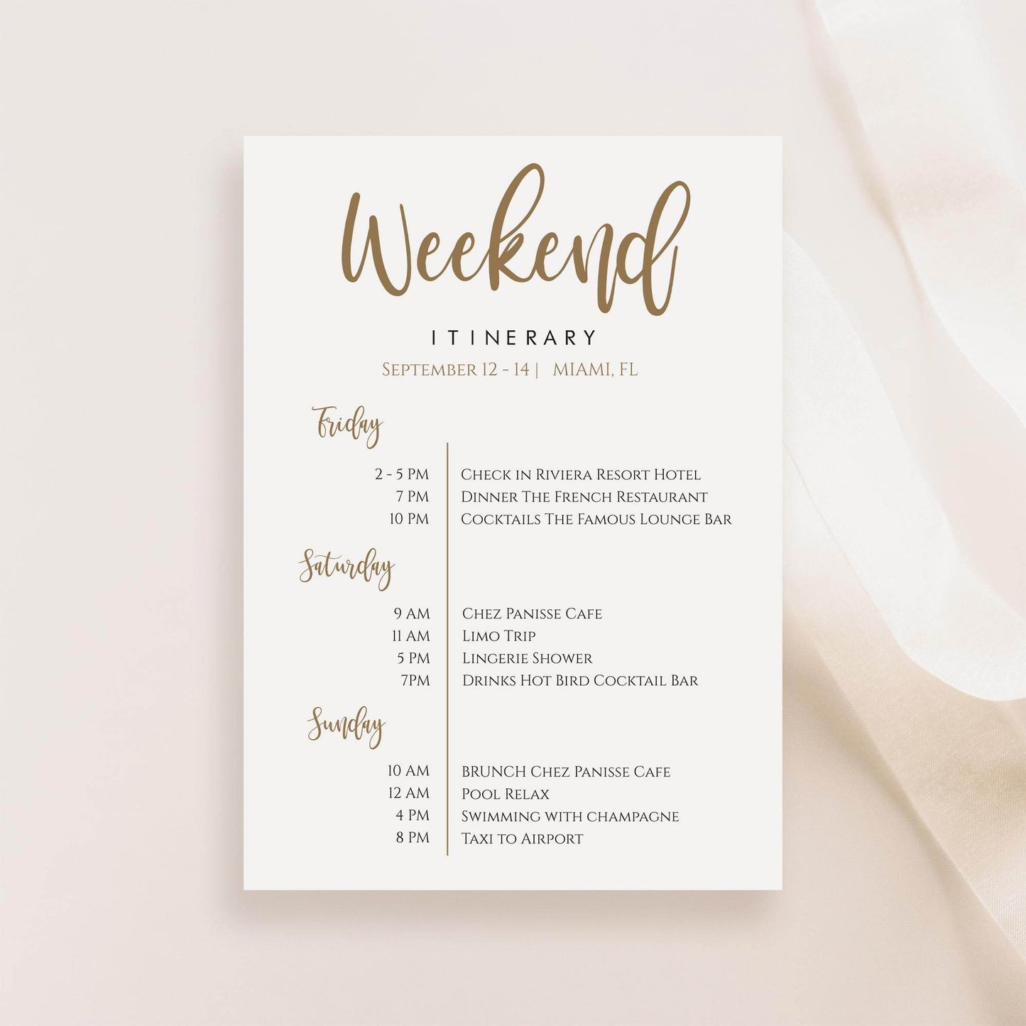 Minimalist Bachelorette Itinerary Template | Editable Weekend Schedule Invite | Simple Birthday Itinerary Printable | Instant Download