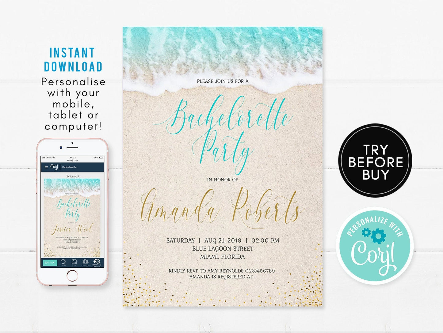 Beach Bachelorette Party Invitation | Tropical Design - Instant Download